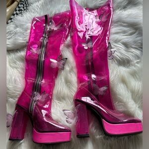 Club Exx Dolls Kill Thigh High Pink Butterfly Boots
